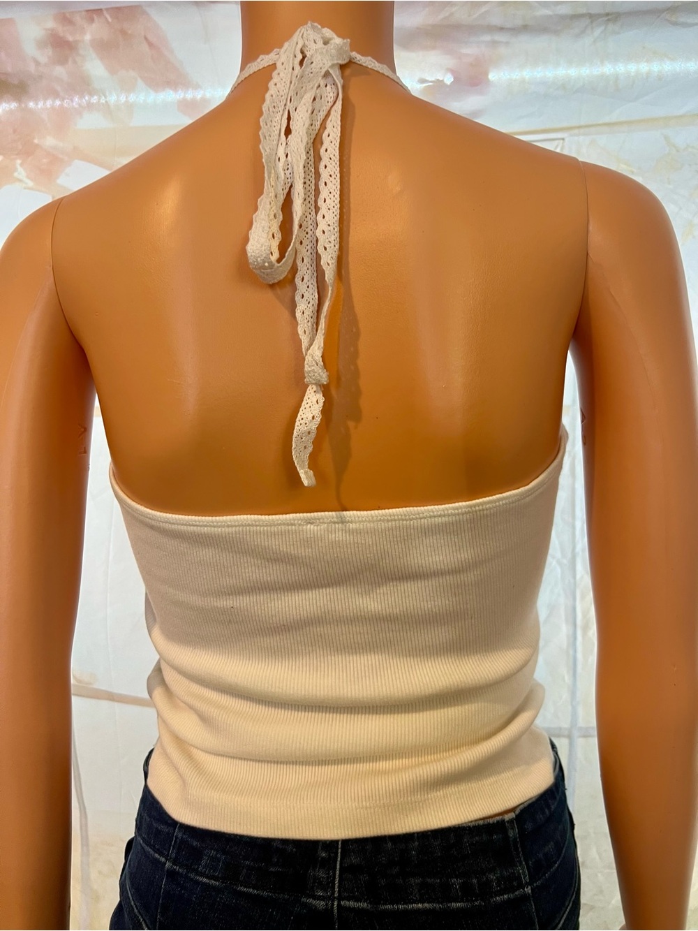 Free People Cream Crochet Halter Ribbed Tank - Picture 2 of 3